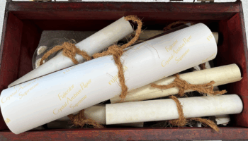 Pictured are the paper rolls with personal wishes for Christian